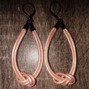 HANDMADE! PEARLIZED PEACH LEATHER Hoop Earring